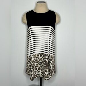 Black and White Striped Leopard Print Women's Top